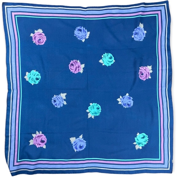 Vintage Accessories Vintage Retro Square Head Scarf Blue Repeating